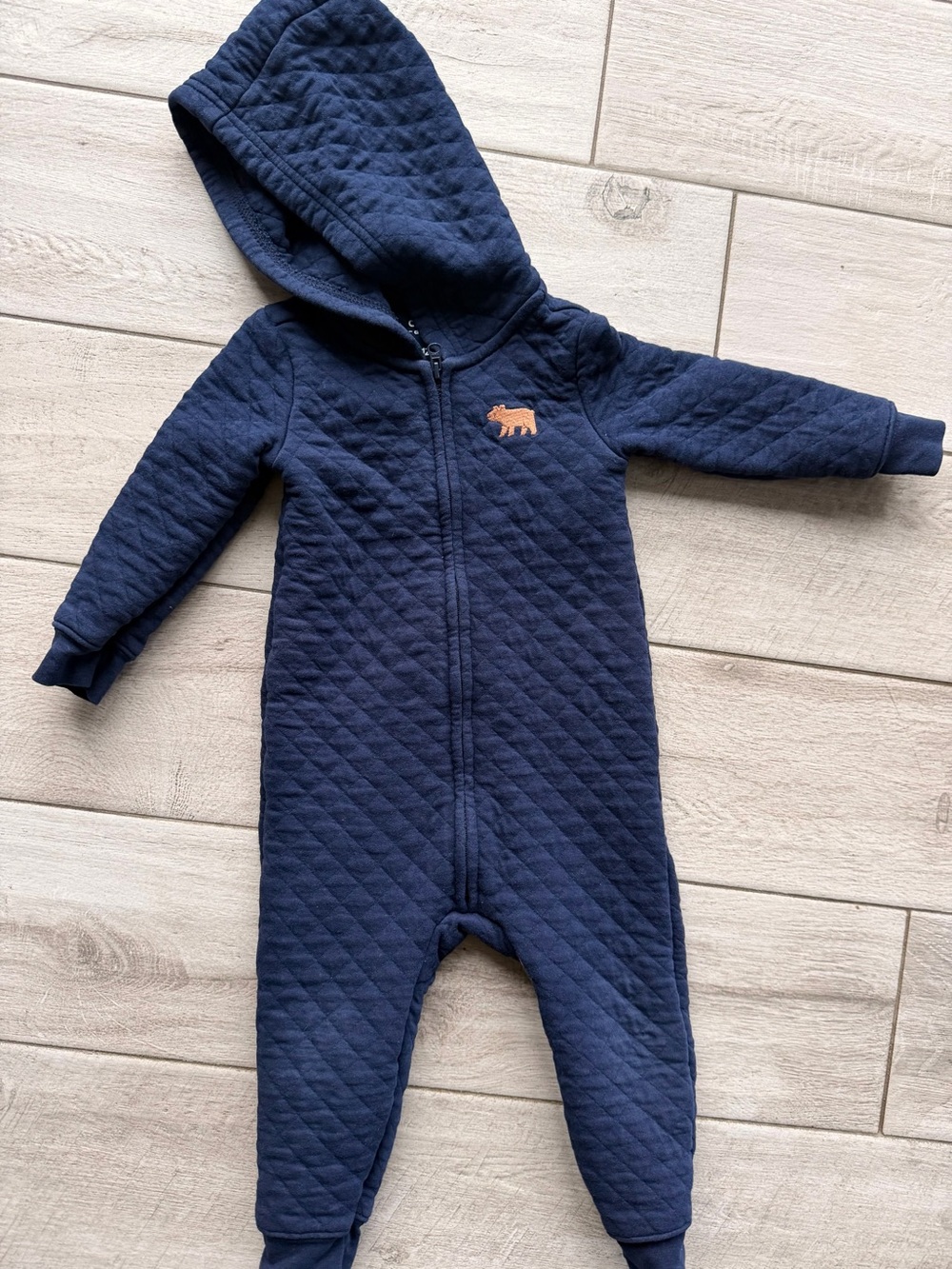 Navy Quilted Hooded One-Piece Romper/bunting suit for Kids